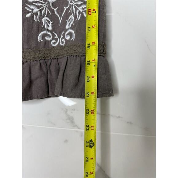 Linen Skirt Size S Knee Length Ruffle embroidered Boho Cottage - Picture 4 of 6